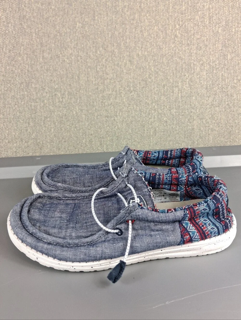 Hey Dude Wally Funk Jacquard Tribe Blue Canvas Slip On Loafers Mens 9 Womens 11